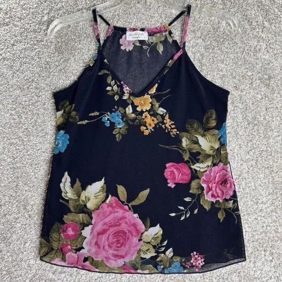 Tops - Lavender Field Sleeveless Top Floral Small Sheer Multicolor